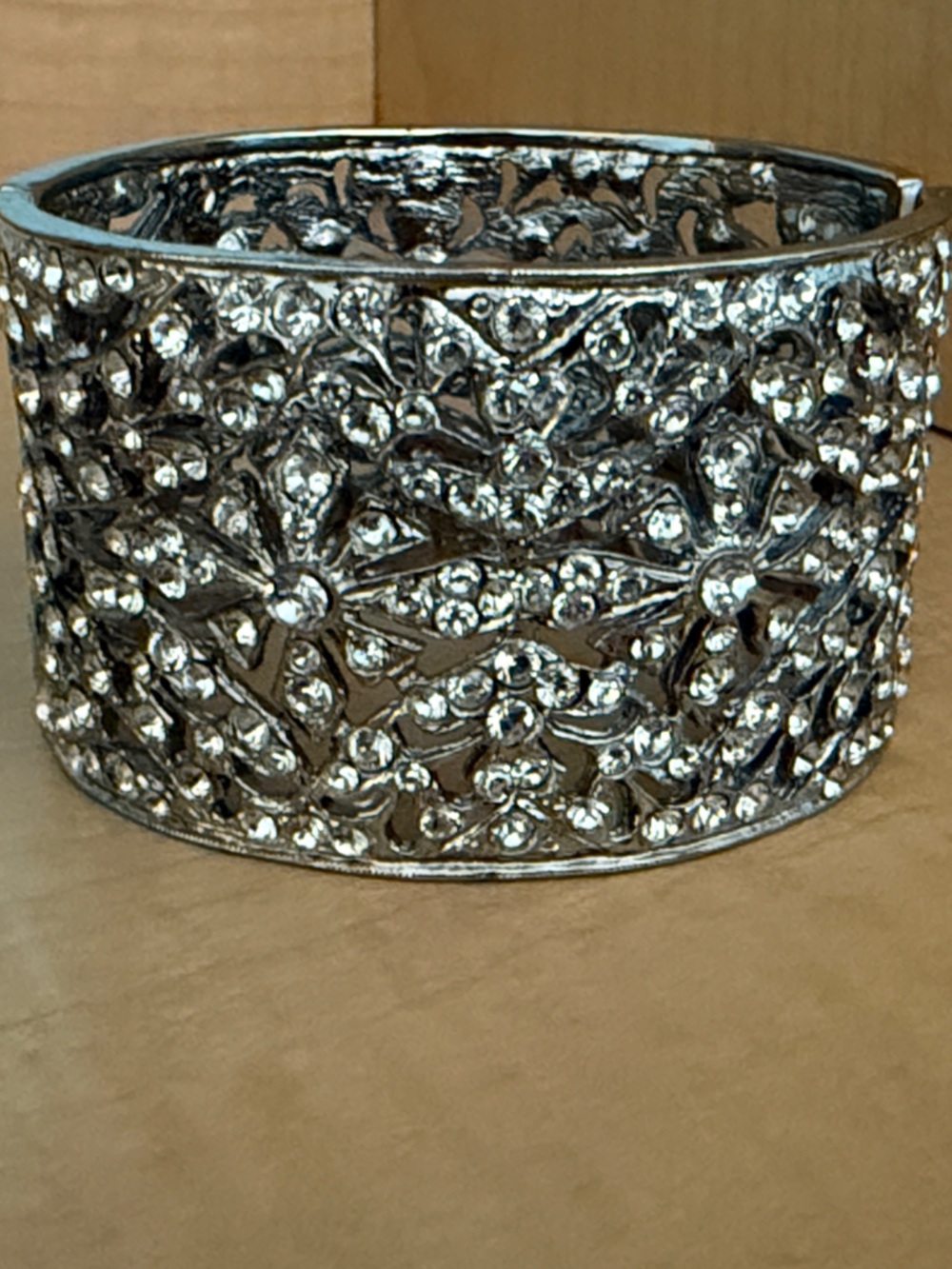 Sparkling Silver Filigree Crystal Cuff Bracelet